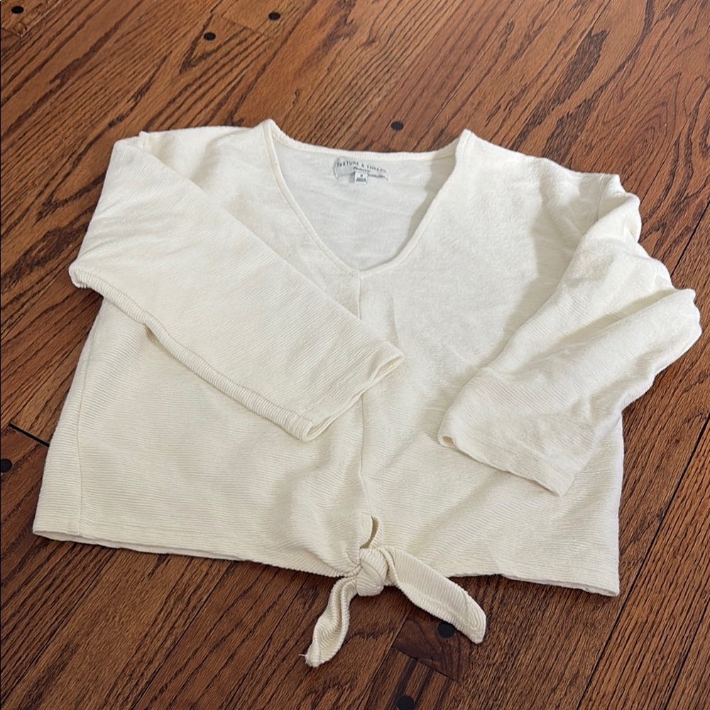 Madewell Cream cropped V-Neck Knot with Modern Tie Detail